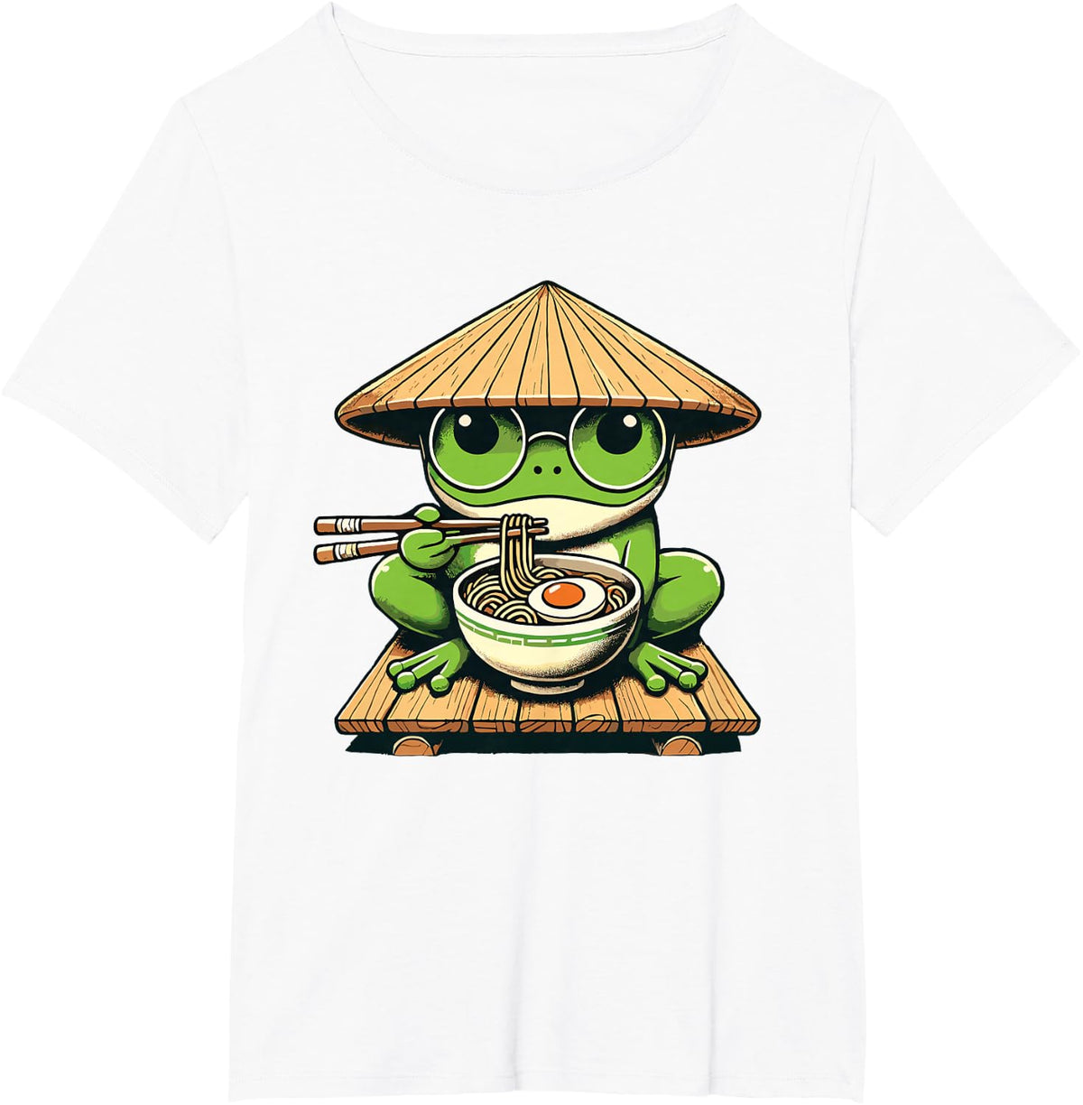 Frog Eating Ramen Noodles, Japanese Kawaii & Anime Lovers T-Shirt - White