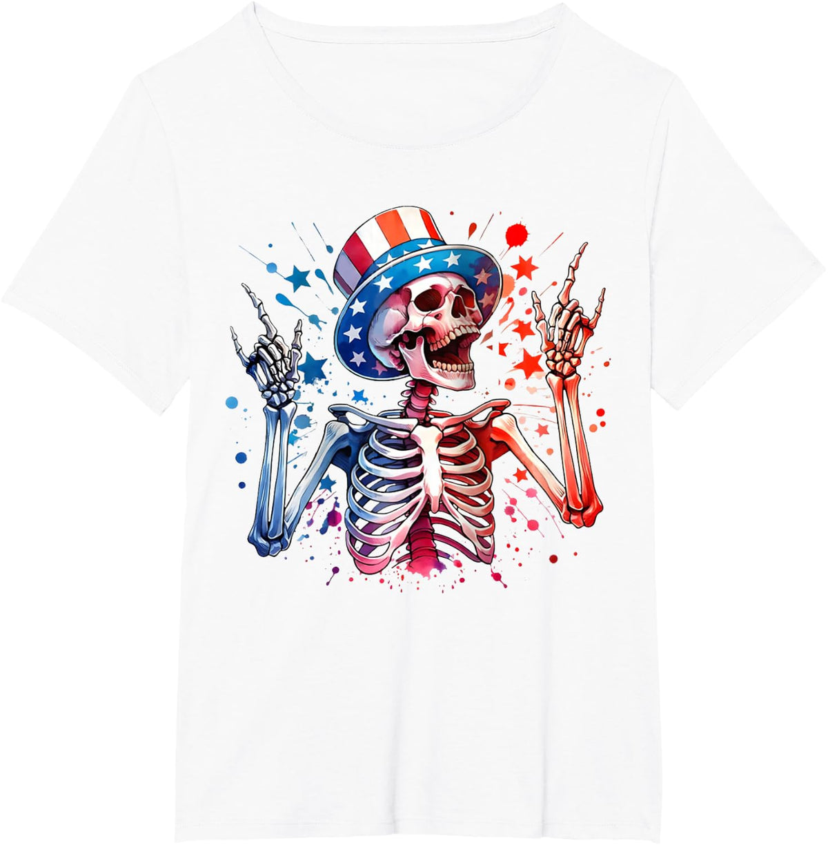 Party in The USA Rock Hand July 4th Funny American Skeleton T-Shirt - White