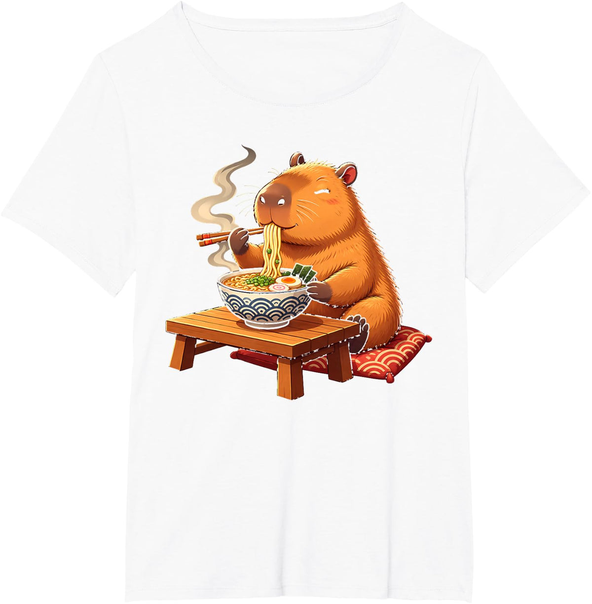 Kawaii Capybara Eating Ramen Japanese Ramen Capybara T-Shirt - White