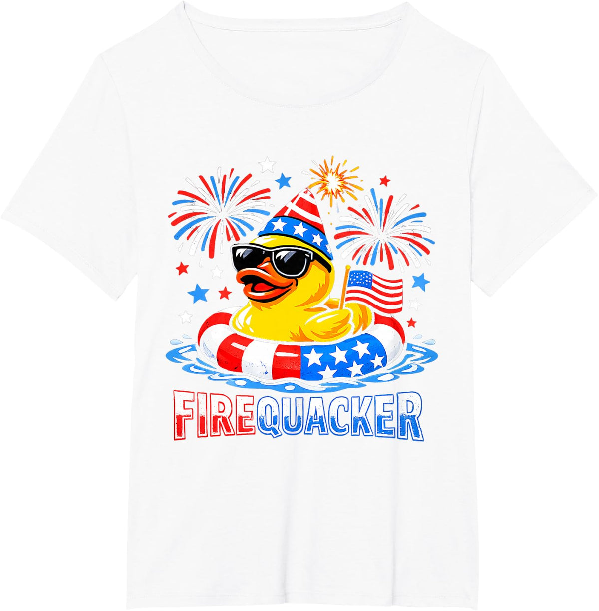 Firequacker Funny 4th of July Patriotic Duck Fireworks T-Shirt - White