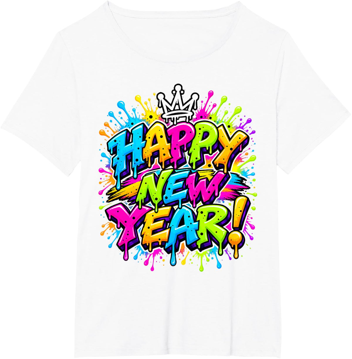 Happy New Year Colorful Graffiti Drip Art T-Shirt - White