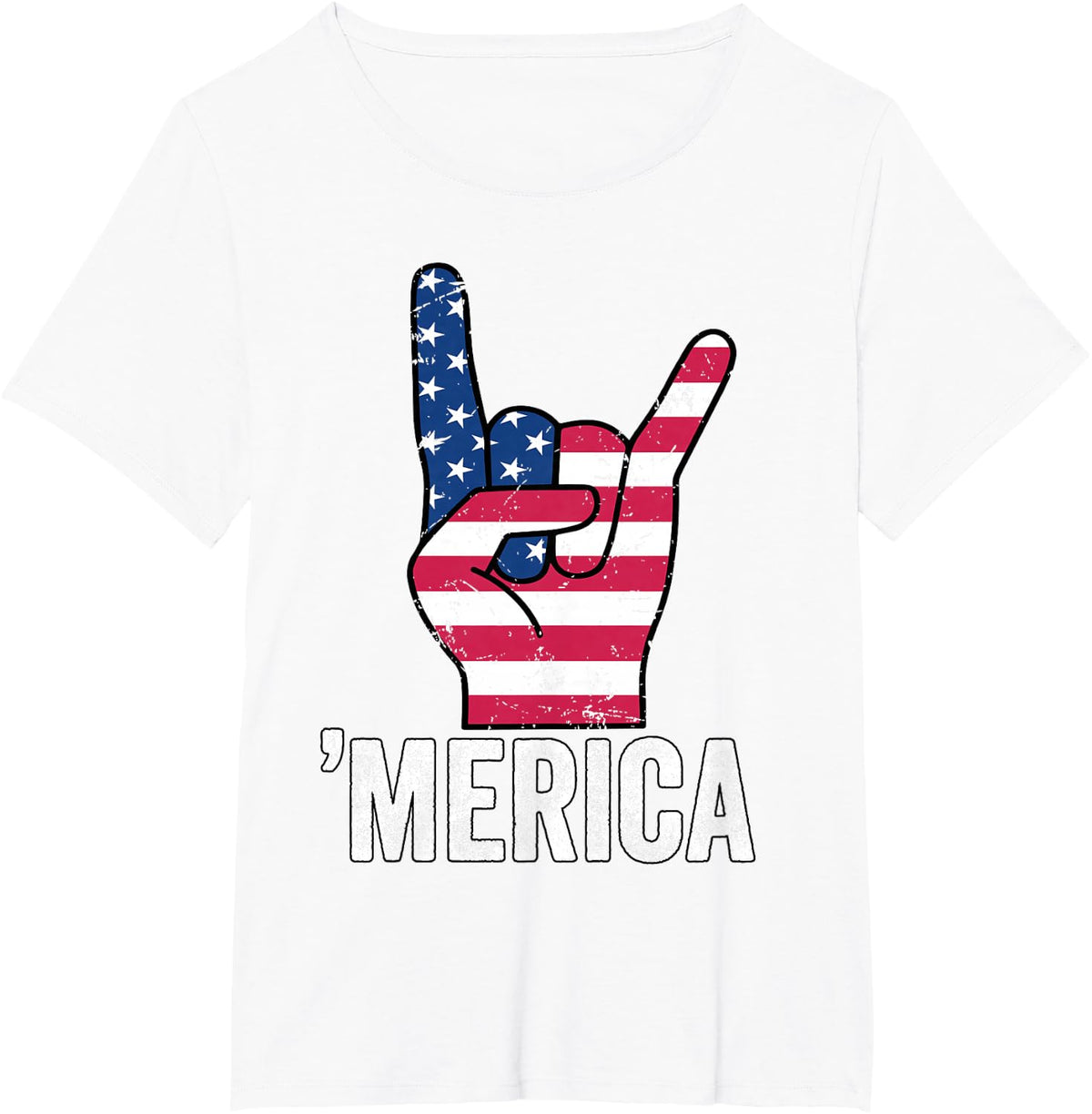 Merica Rock Hand Vintage USA Flag Patriotic T-Shirt - White