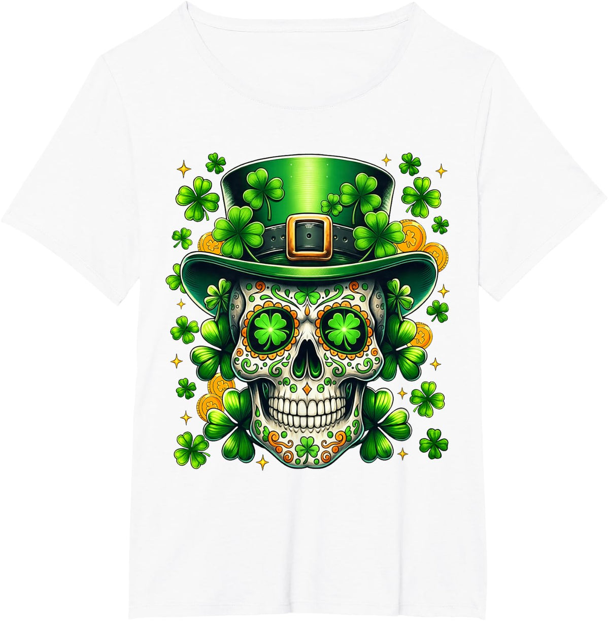 Sugar Skull St Patricks Day of The Dead Lucky Shamrock Men T-Shirt - White