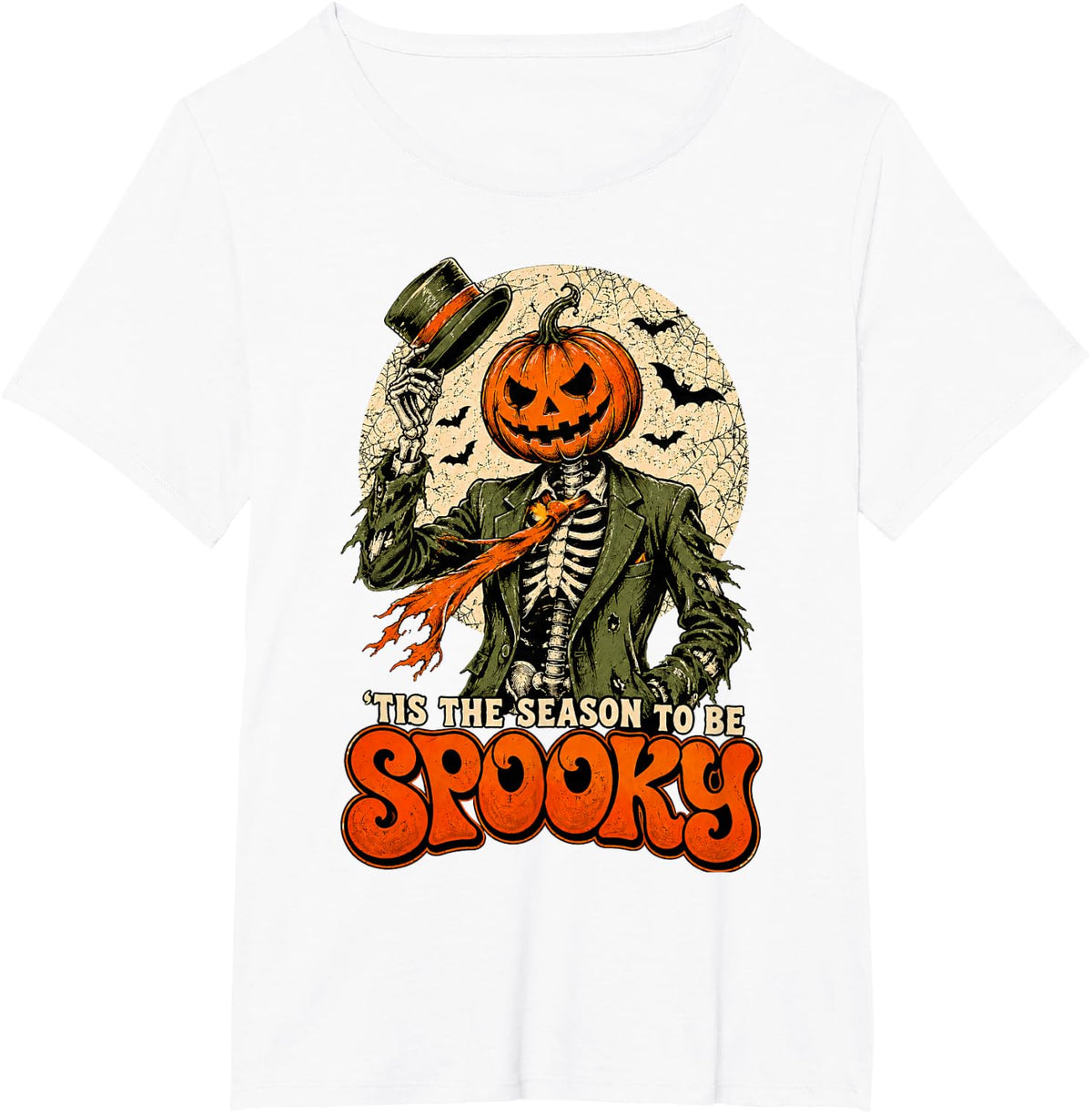 Halloween Pumpkin Head Skeleton Spooky Season Men Women Kids T-Shirt - White