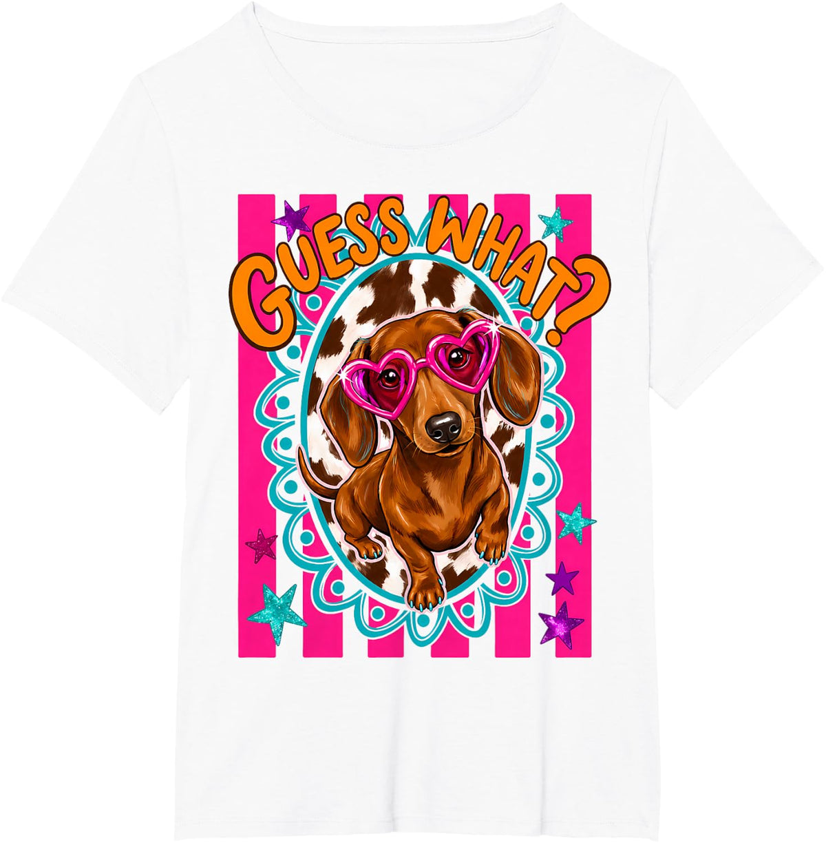 (2 Sided) Guess What Wiener Butt Preppy Funny Dachshund Dog T-Shirt - White