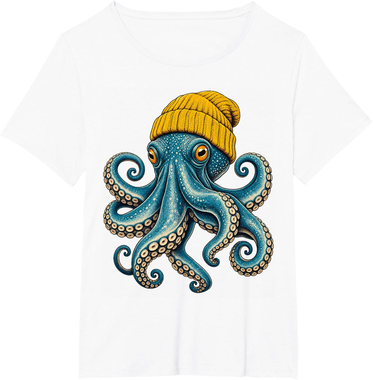 Octopus Wearing Beanie T-Shirt - White