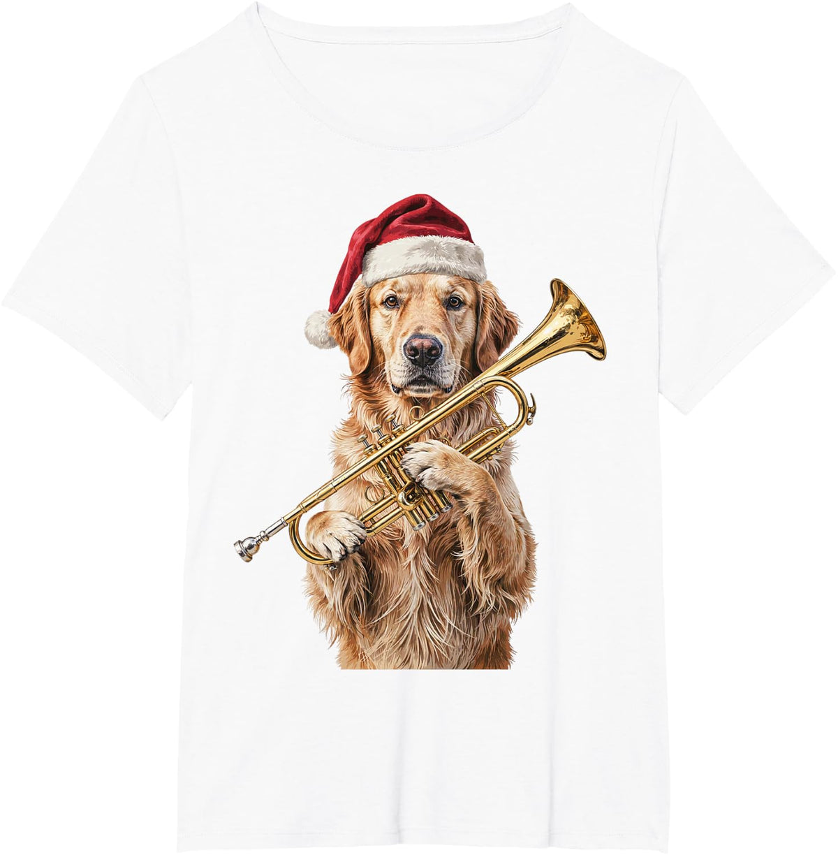 Santa Golden Retriever Trumpet Brass Band T-Shirt - White