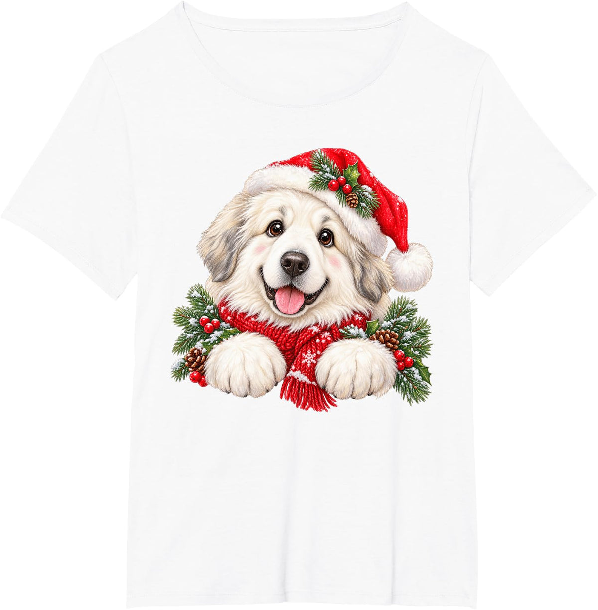 Festive Great Pyrenees Puppy Christmas Dog T-Shirt - White