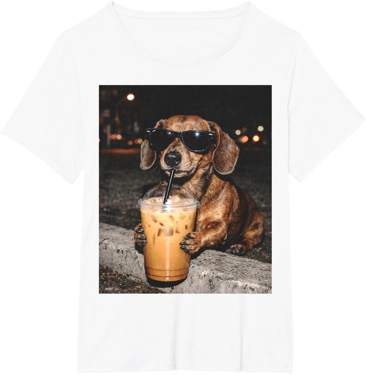 Dachshund Drinking Iced Coffee Funny Dachshund Dog Lover T-Shirt - White