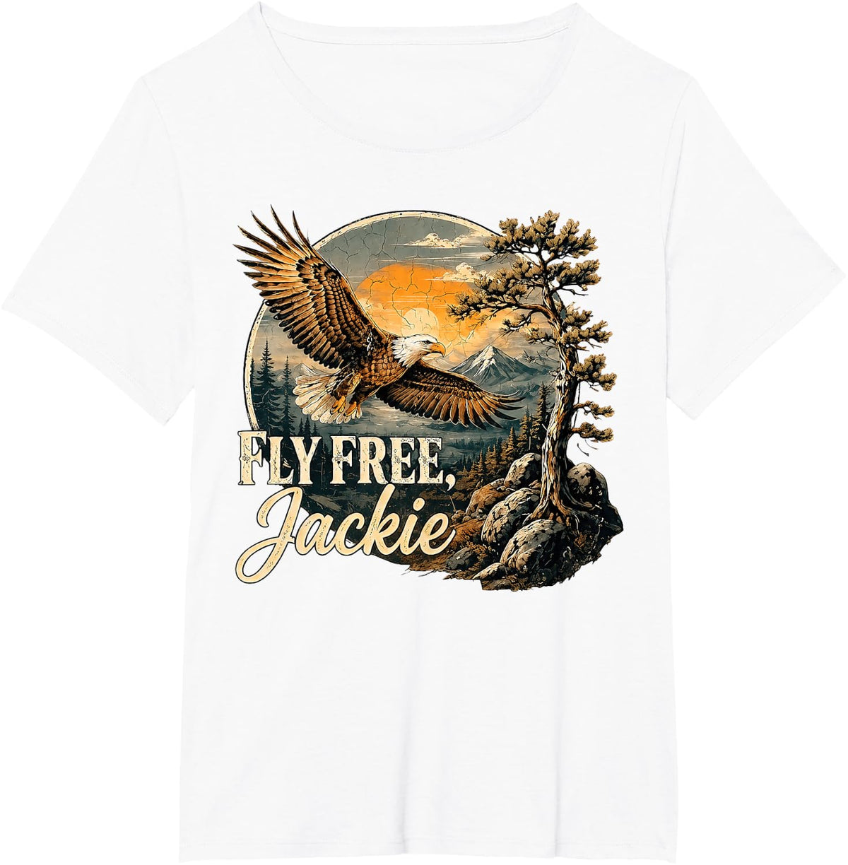 Vintage Jackie Bald Eagle, Fly Free Jackie T-Shirt - White