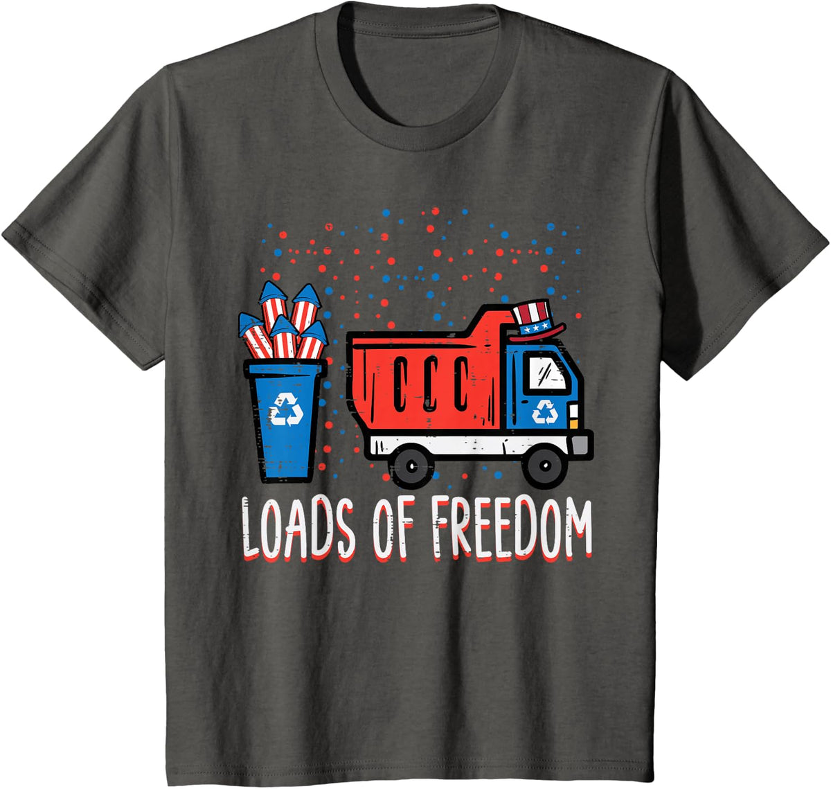 Kids 4th July Dump Truck Loads Of Freedom America Boys Kids Youth T-Shirt - Asphalt Grey