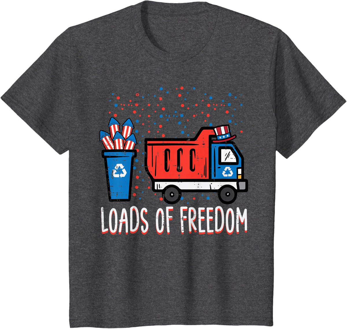Kids 4th July Dump Truck Loads Of Freedom America Boys Kids Youth T-Shirt - Dark Heather Grey