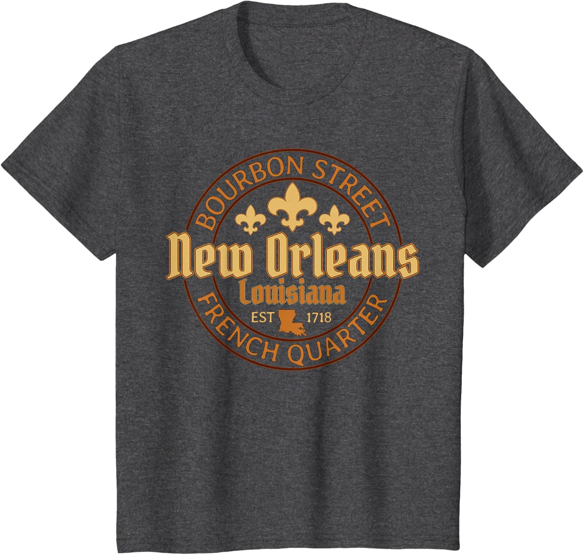 Bourbon Street New Orleans Louisiana French Quarter Est 1718 T-Shirt - Dark Heather Grey