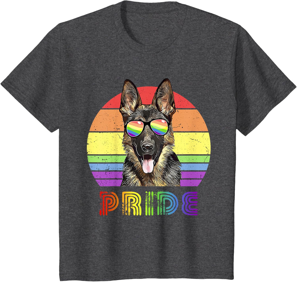 LGBTQ German Shepherd Dog Rainbow Gay Pride T-Shirt - Dark Heather Grey