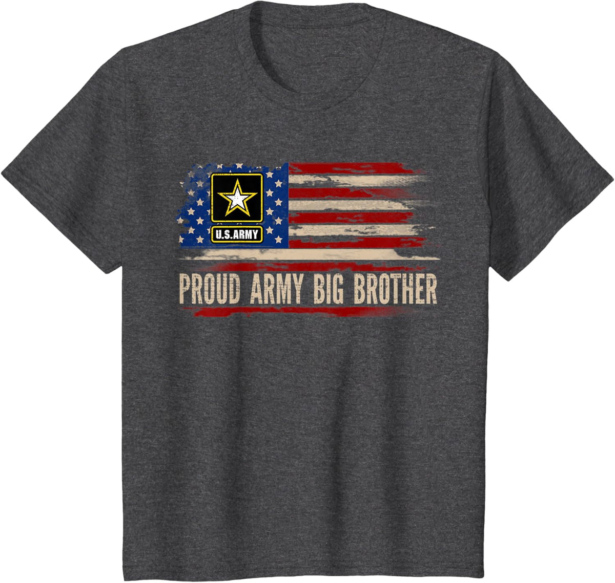 Vintage Proud Army Big Brother American Flag Veteran Gift T-Shirt - Dark Heather Grey