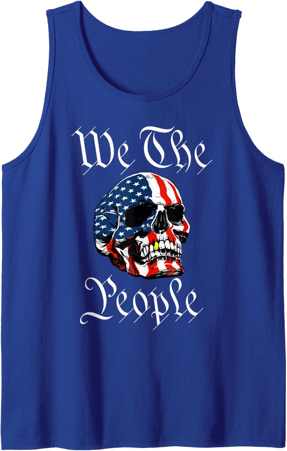 We The People Red White & Blue Skull July 4th American Flag Sleeveless Tank Top - Royal Blue