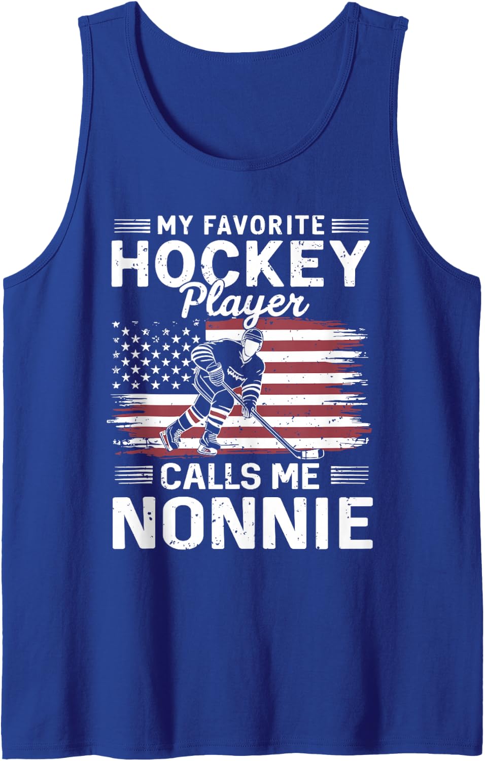 My Favorite Hockey Player Calls Me Nonnie US Flag Sleeveless Tank Top - Royal Blue