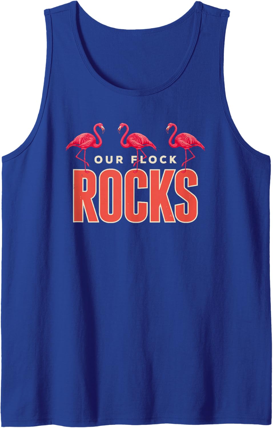 Family Group Humor Our Flock Rocks with Funny Pink Flamingos Sleeveless Tank Top - Royal Blue