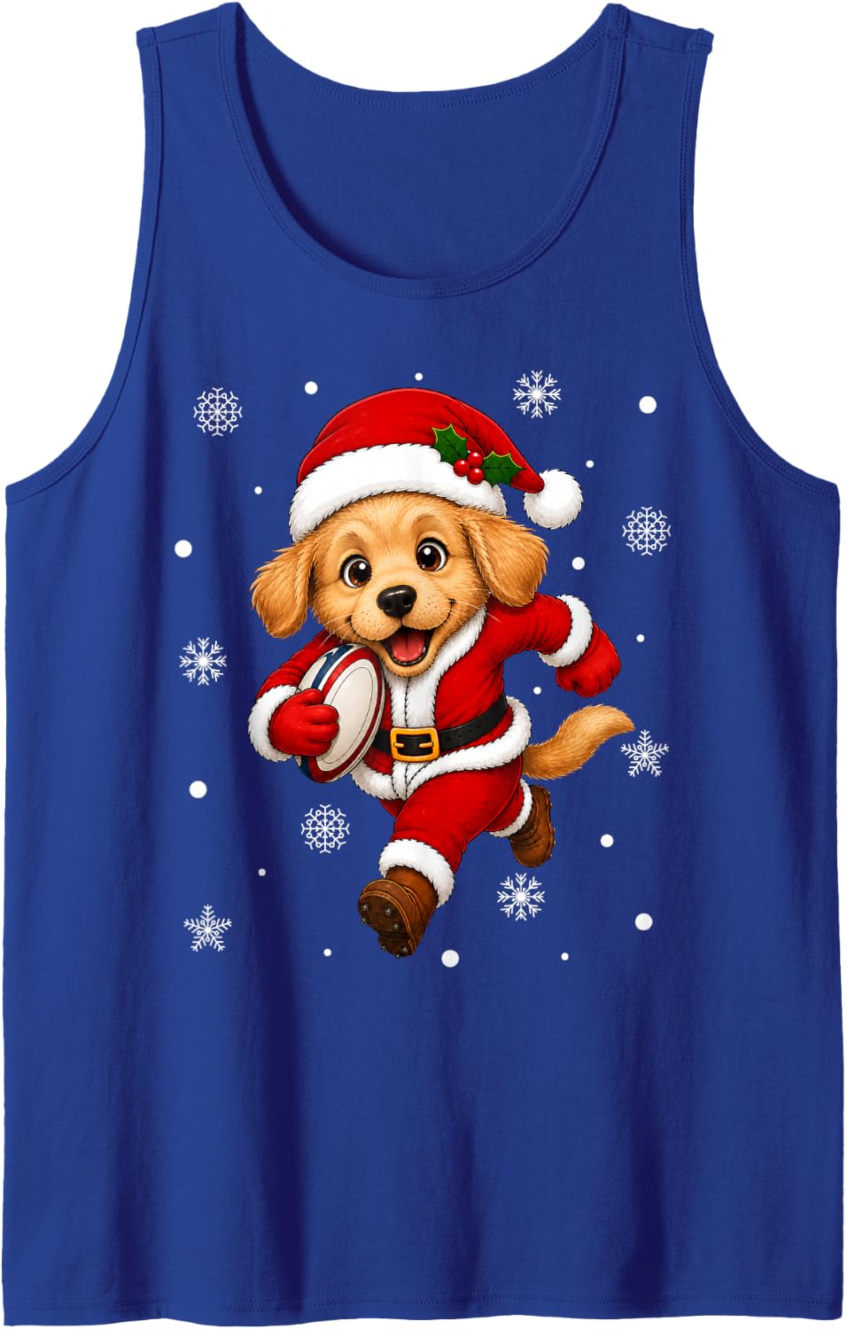 Golden Retriever Puppy Playing Rugby Christmas Sports Xmas Sleeveless Tank Top - Royal Blue