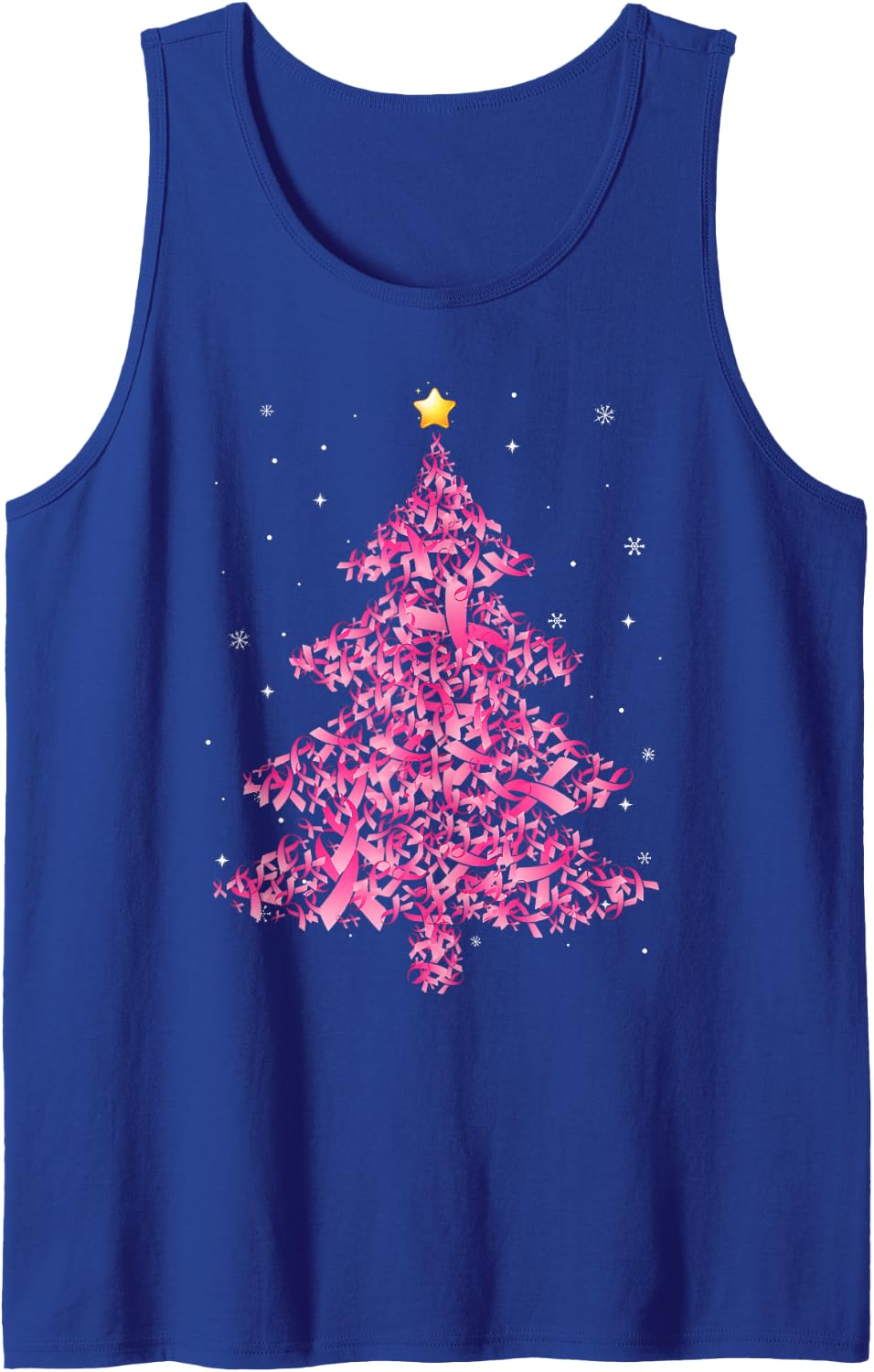 Breast Cancer Christmas Santa Hat Pink Ribbon Xmas Tree Sleeveless Tank Top - Royal Blue