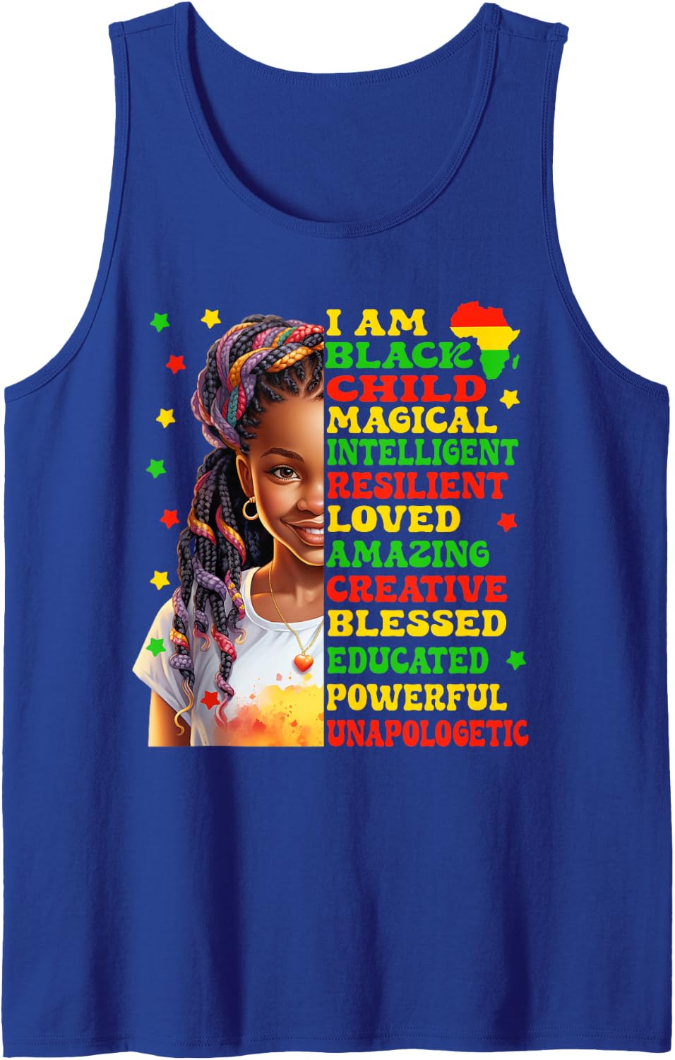 I Am Black Girl Juneteenth African American Girls Kids Magic Sleeveless Tank Top - Royal Blue
