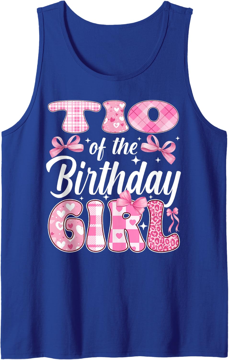 TIO of The Birthday Girl Family Pink Coquette Bow Sleeveless Tank Top - Royal Blue