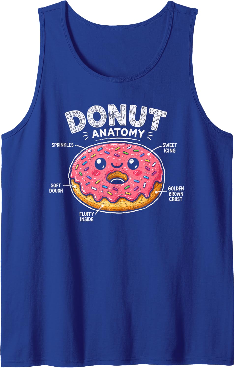 Donut Anatomy Cute Food Pun Lover Kids Boys Girls Sleeveless Tank Top - Royal Blue