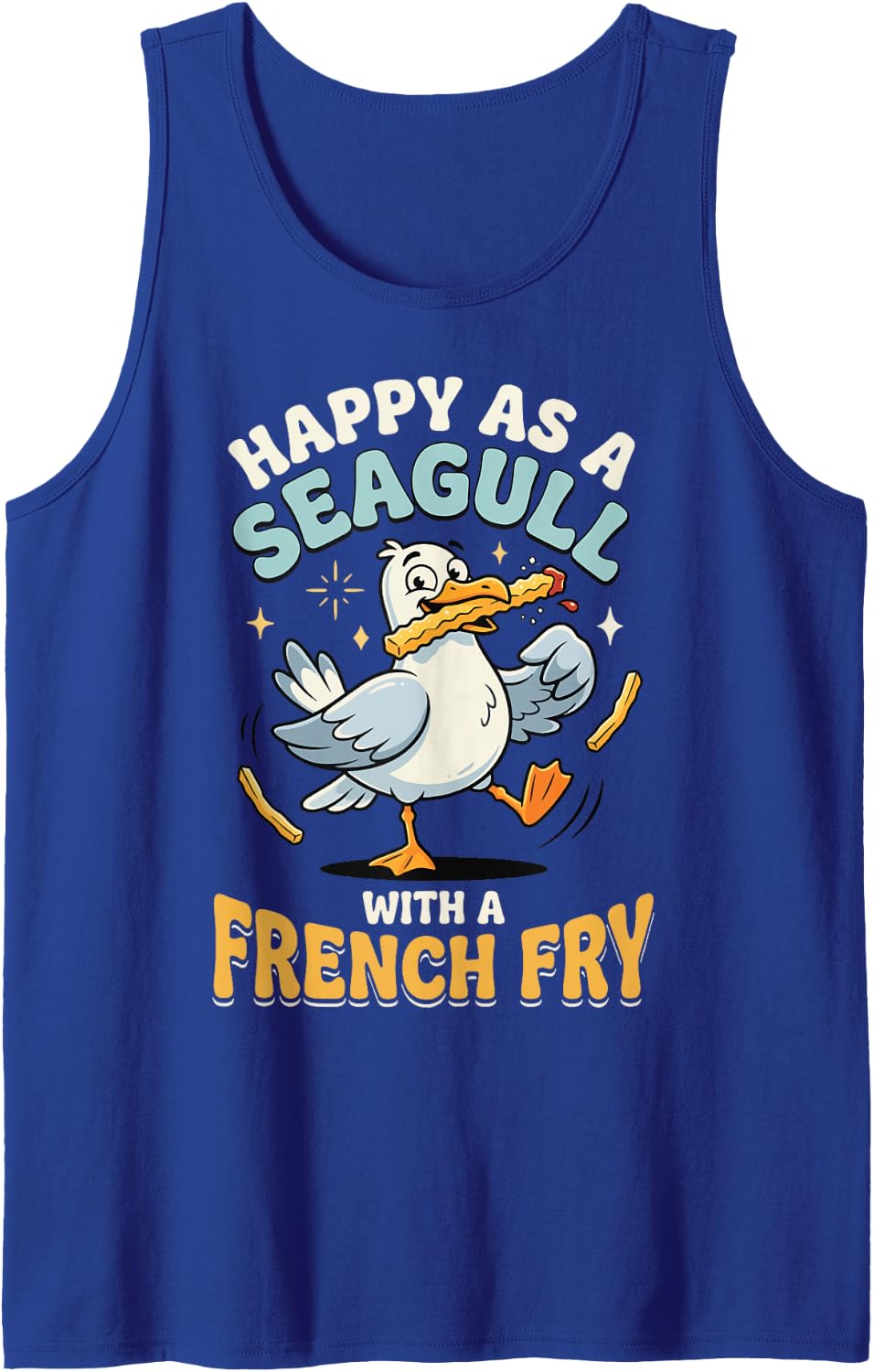 Happy As A Seagull with A French Fry Sleeveless Tank Top - Royal Blue