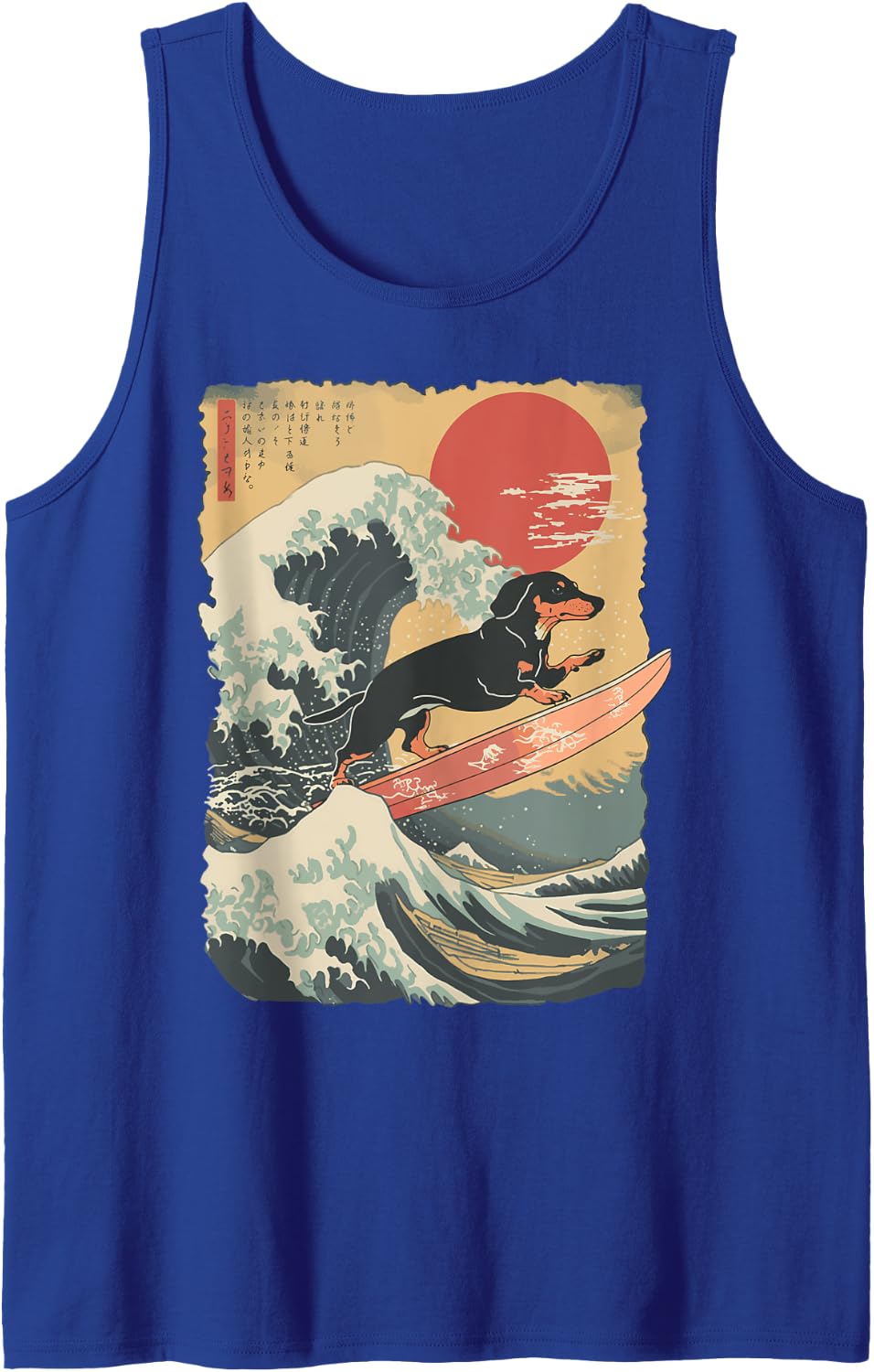 Dachshund Surfing Japanese Great Wave Tank Top - Royal Blue
