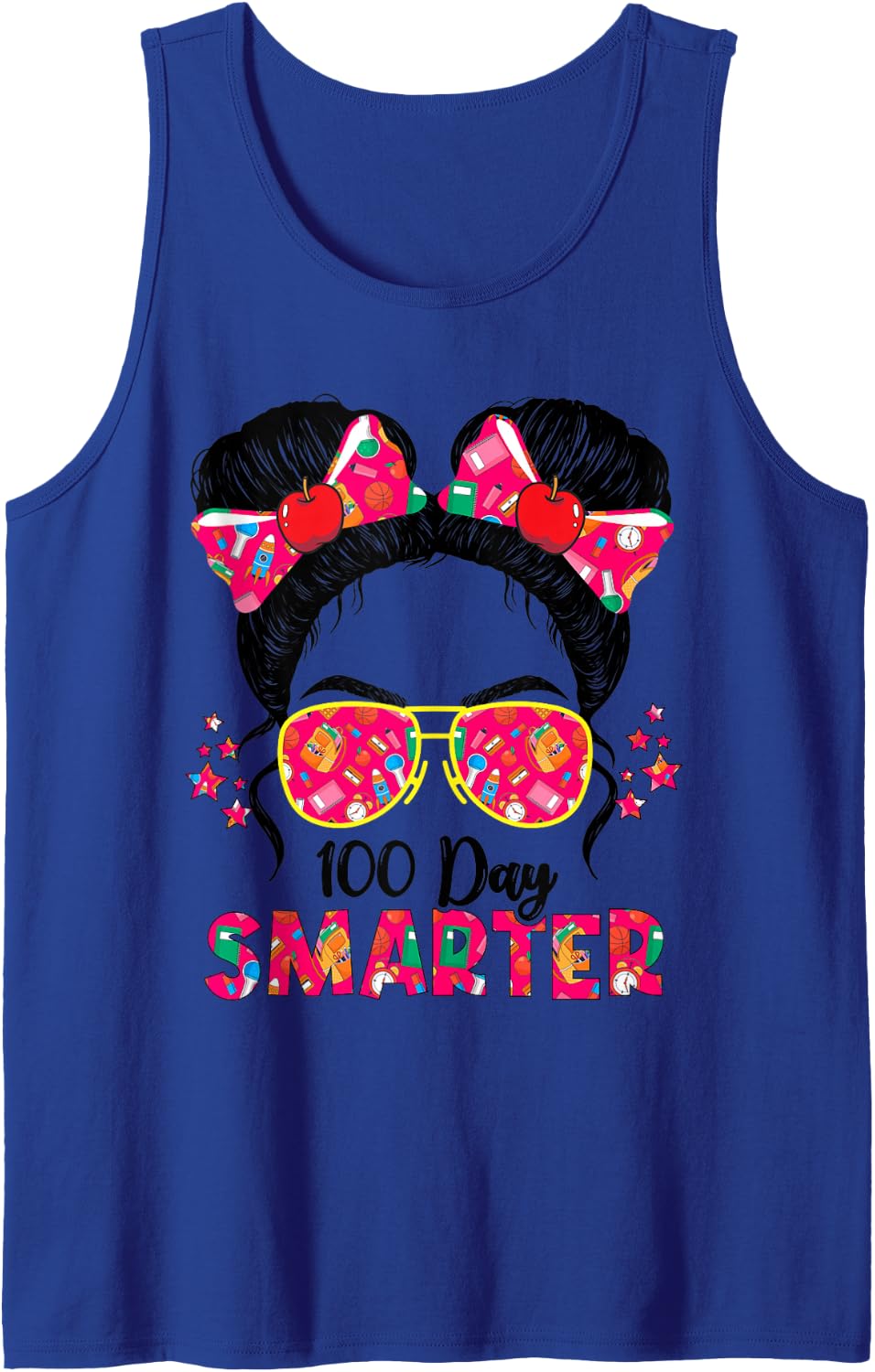 100 Days Smarter Shirt Girls Messy Hair 100th Day of School Sleeveless Tank Top - Royal Blue