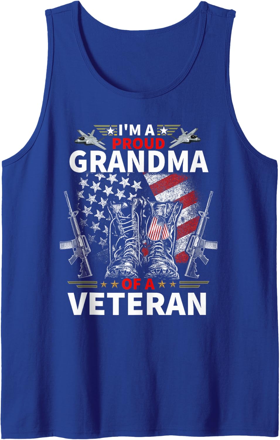I'm A Proud Grandma of A Veteran Veteran's Day Mens Womens Sleeveless Tank Top - Royal Blue