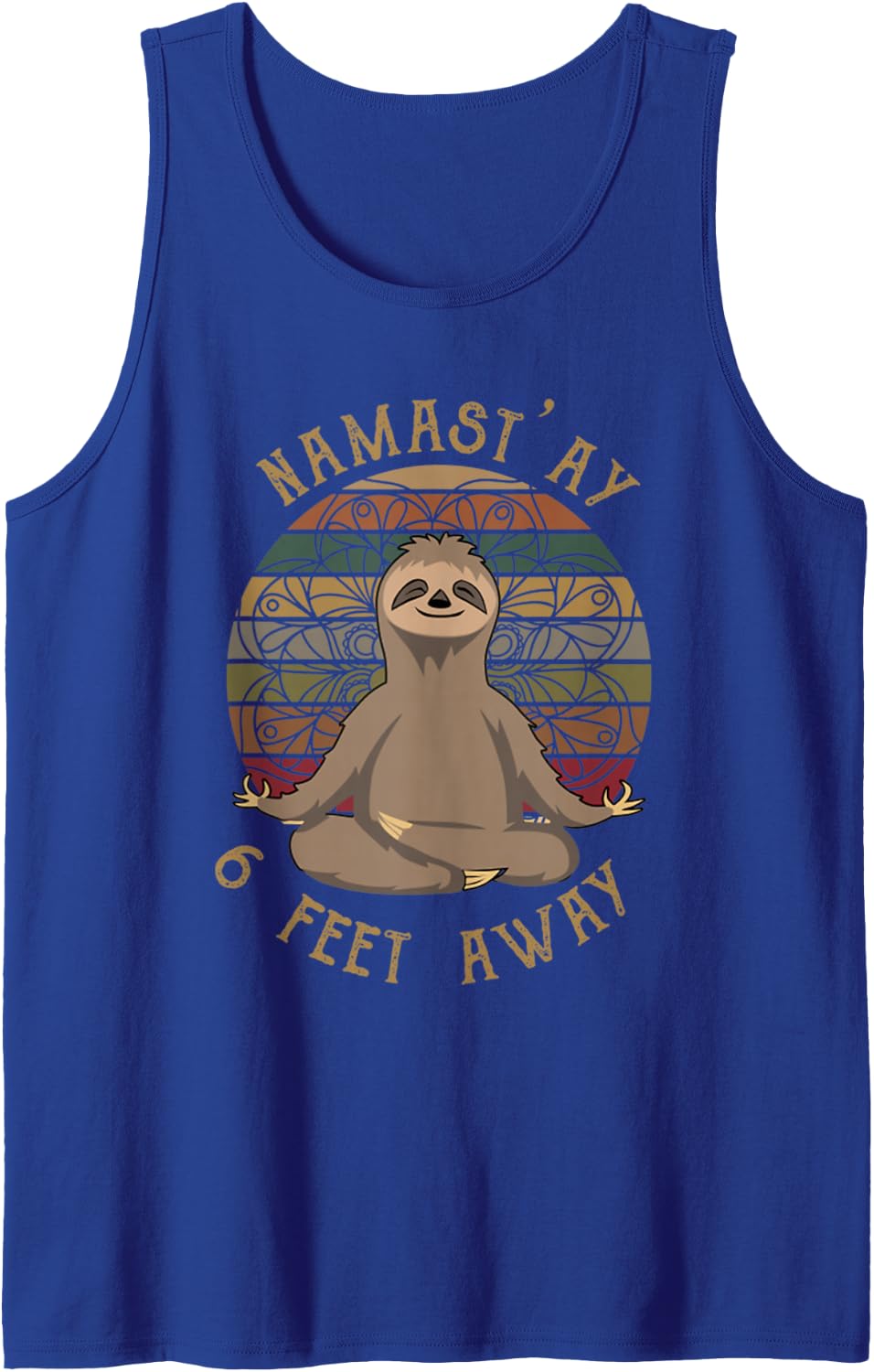 Retro Sunset Sloth Yoga Namas'ay 6 Feet Away Funny Vintage Sleeveless Tank Top - Royal Blue