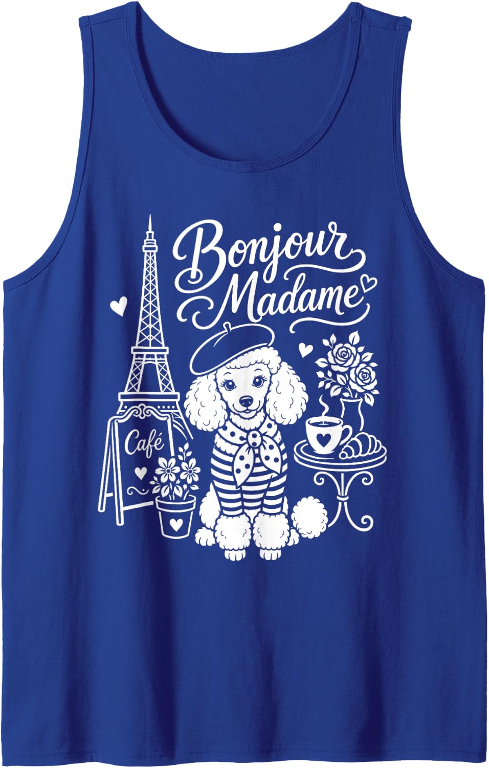 Bonjour Madame Paris Poodle French Cafe Eiffel Tower Art Tank Top - Royal Blue