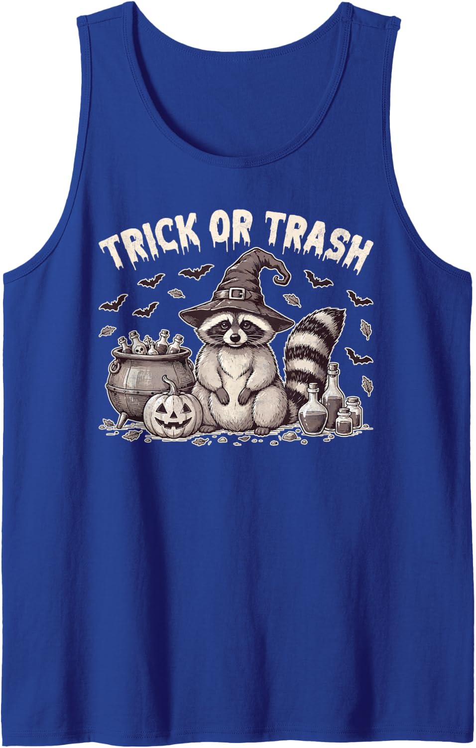 Trick or Trash Raccoon Halloween Trick or Treat Spooky Sleeveless Tank Top - Royal Blue
