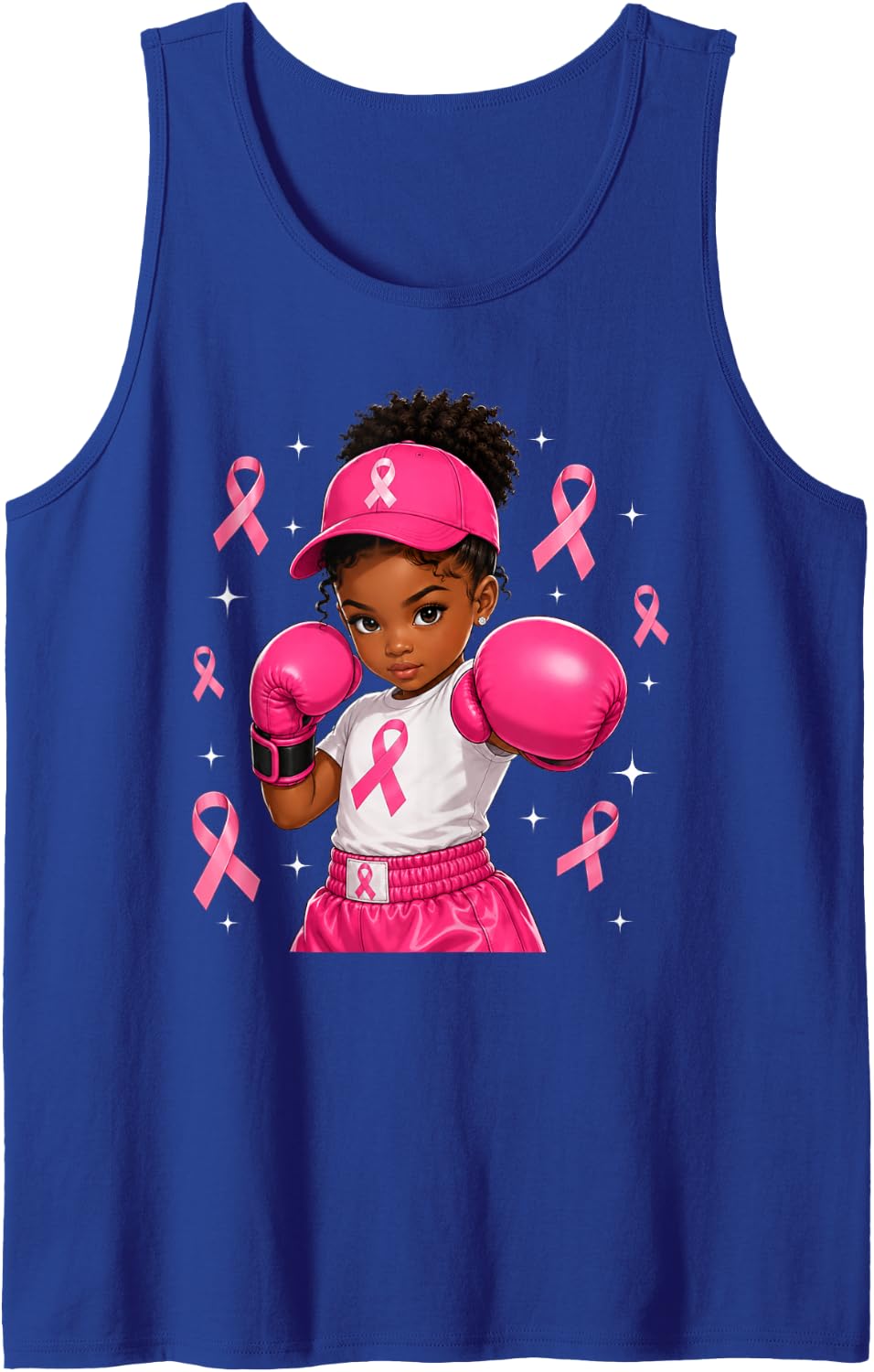 Afro Black Girl African American Breast Cancer Pink Ribbon Sleeveless Tank Top - Royal Blue