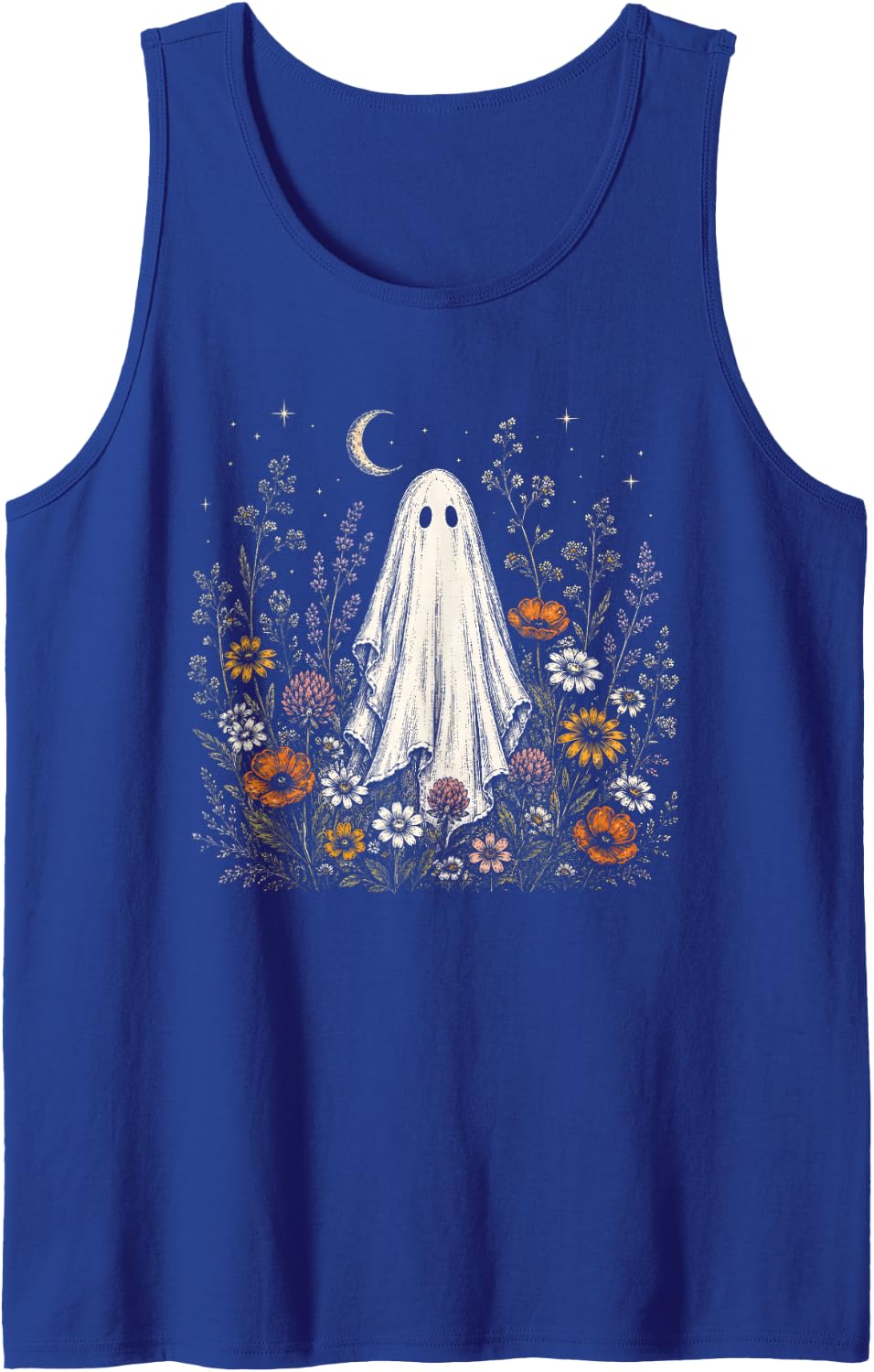 Vintage Halloween Cute Ghost Wildflower Autumn Spooky Season Tank Top - Royal Blue