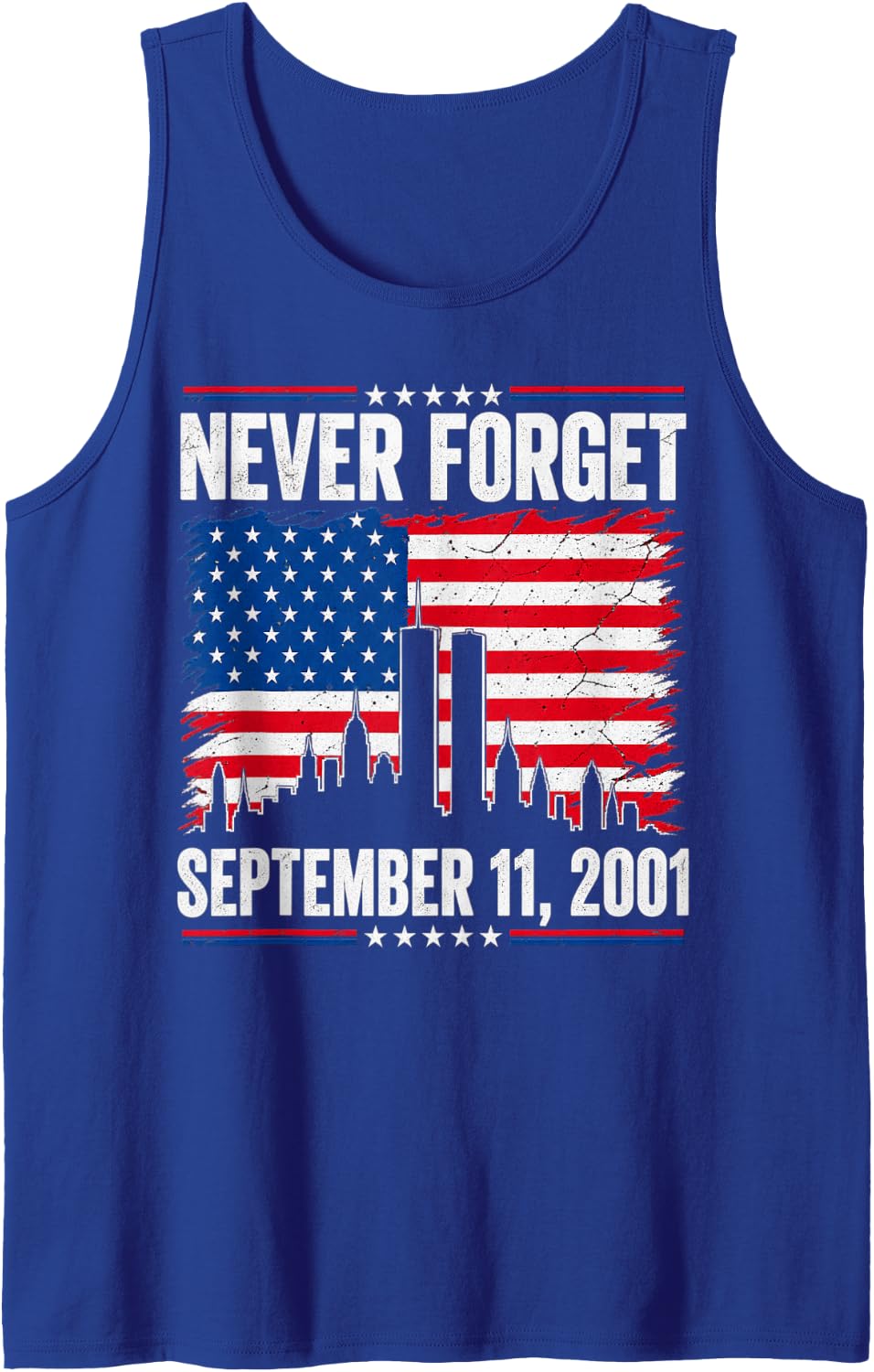 25th Anniversary September 11 2001 Memorial Day USA Flag Tank Top - Royal Blue