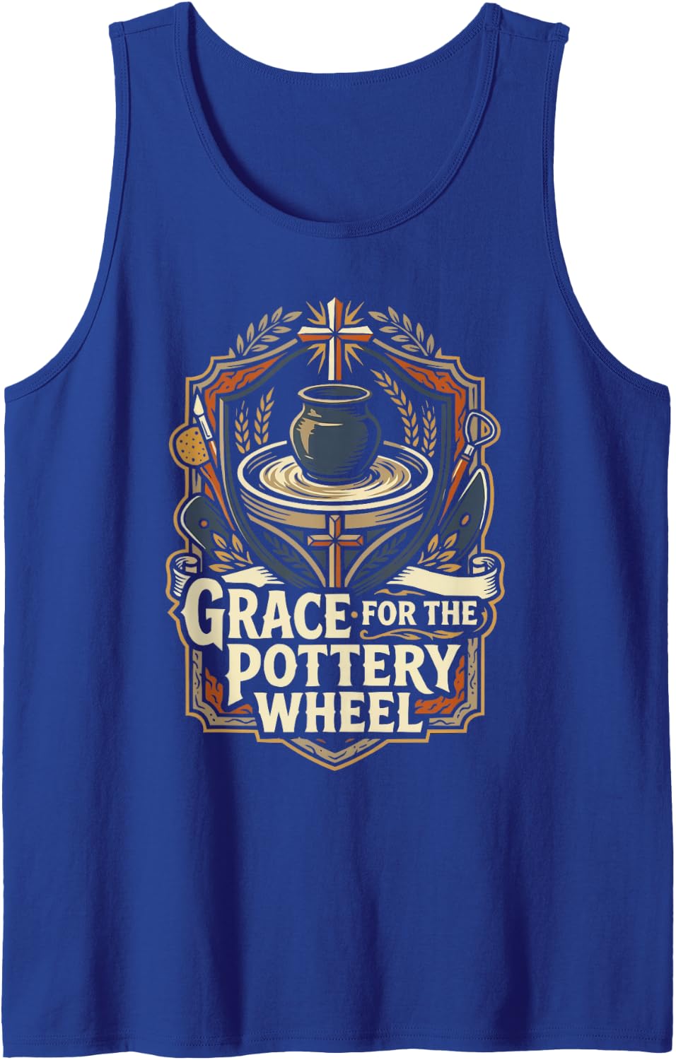 Men's Christian Potter Jesus Christ Clay Wheel Kiln Pottery Sleeveless Tank Top - Royal Blue