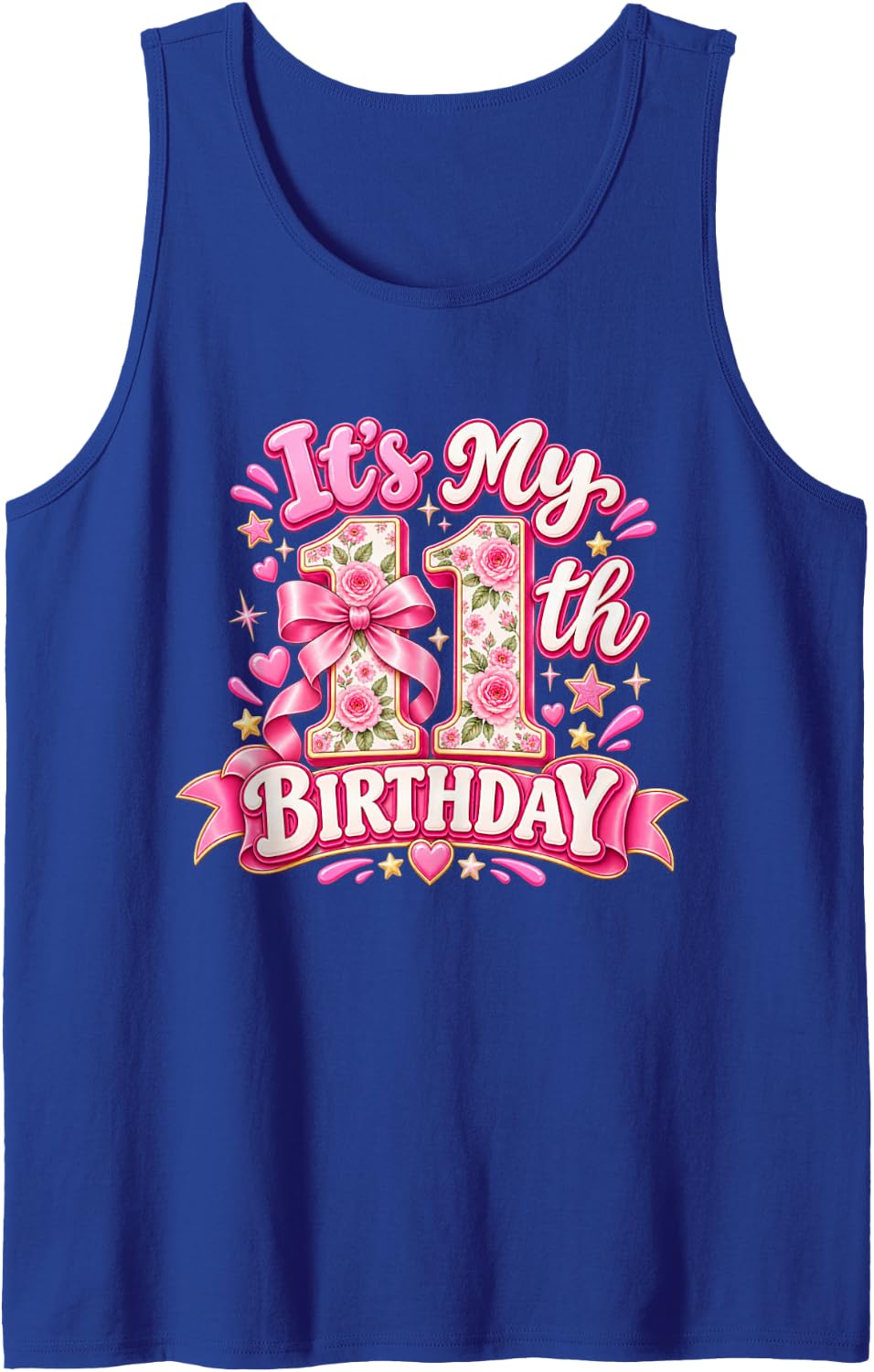 Its My 11th Birthday Coquette Bow 11 Year Old Girl Party Sleeveless Tank Top - Royal Blue