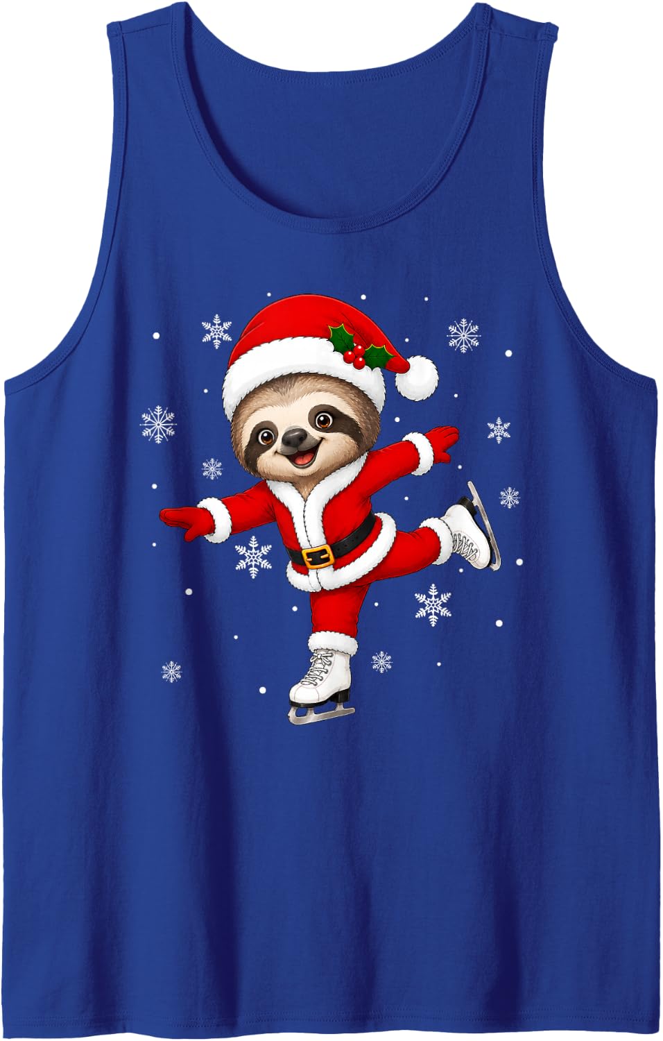 Adorable Skating Santa Sloth Christmas Sleeveless Tank Top - Royal Blue