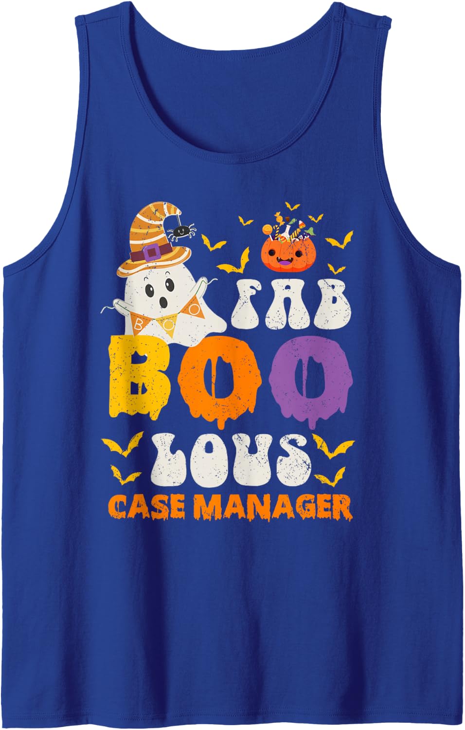 Faboolous Case Manager Ghost Halloween Fun Sleeveless Tank Top - Royal Blue