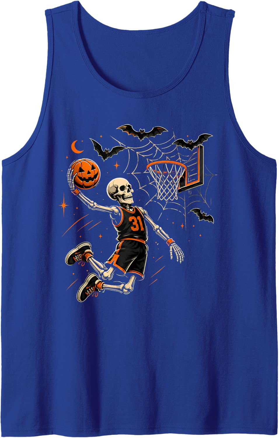 Skeleton Basketball Sport Player Spooky Halloween Costume Sleeveless Tank Top - Royal Blue