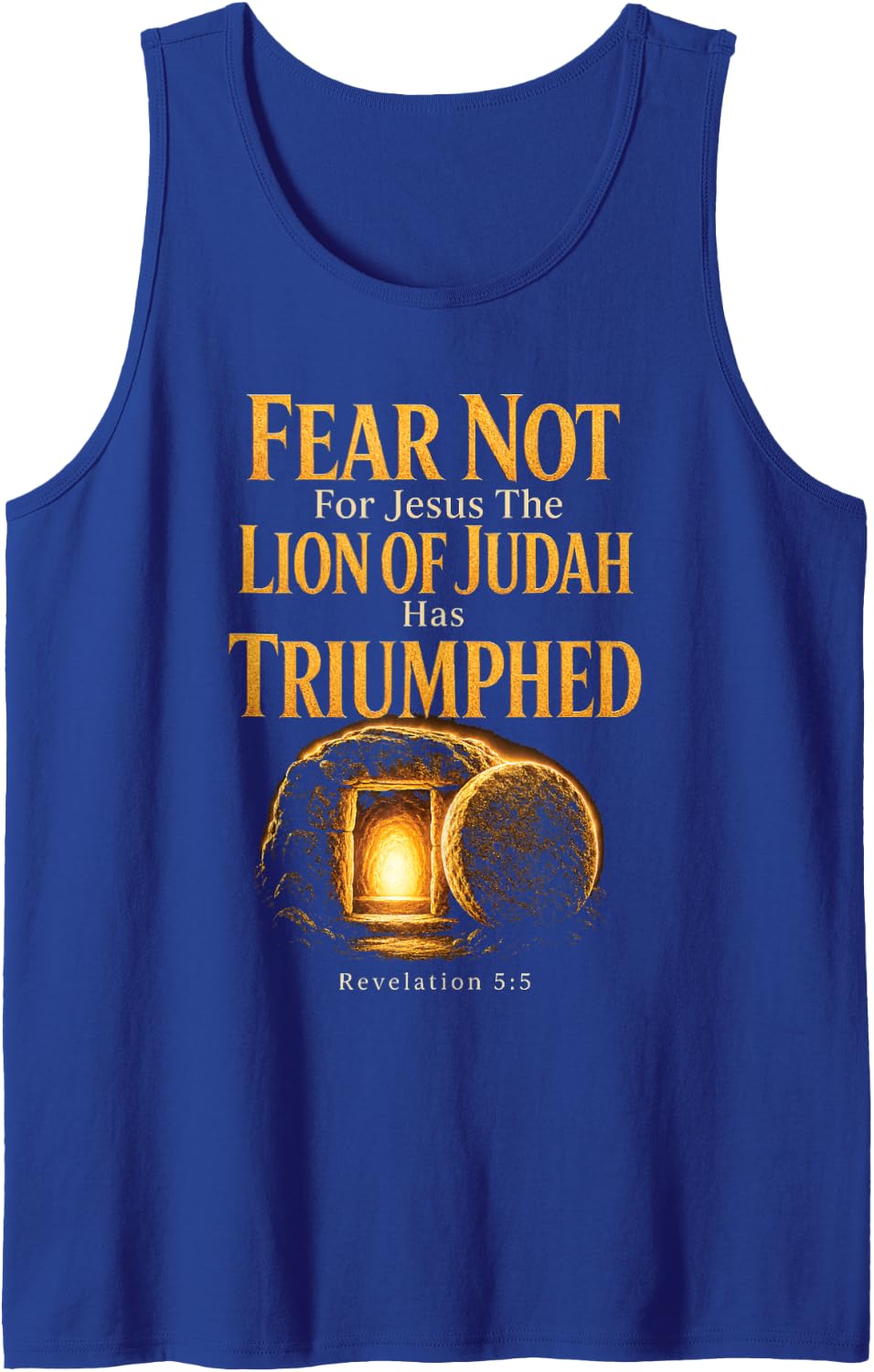 Faith Over Fear Revelation 5:5 Lion of Judah Easter Tomb Sleeveless Tank Top - Royal Blue