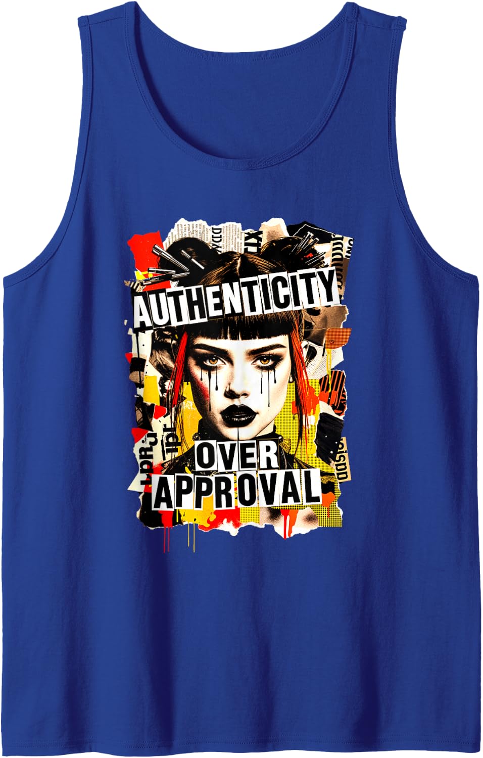 Vintage 90s Grunge Punk Collage Riot Grrrl Aesthetic Graphic Tank Top - Royal Blue