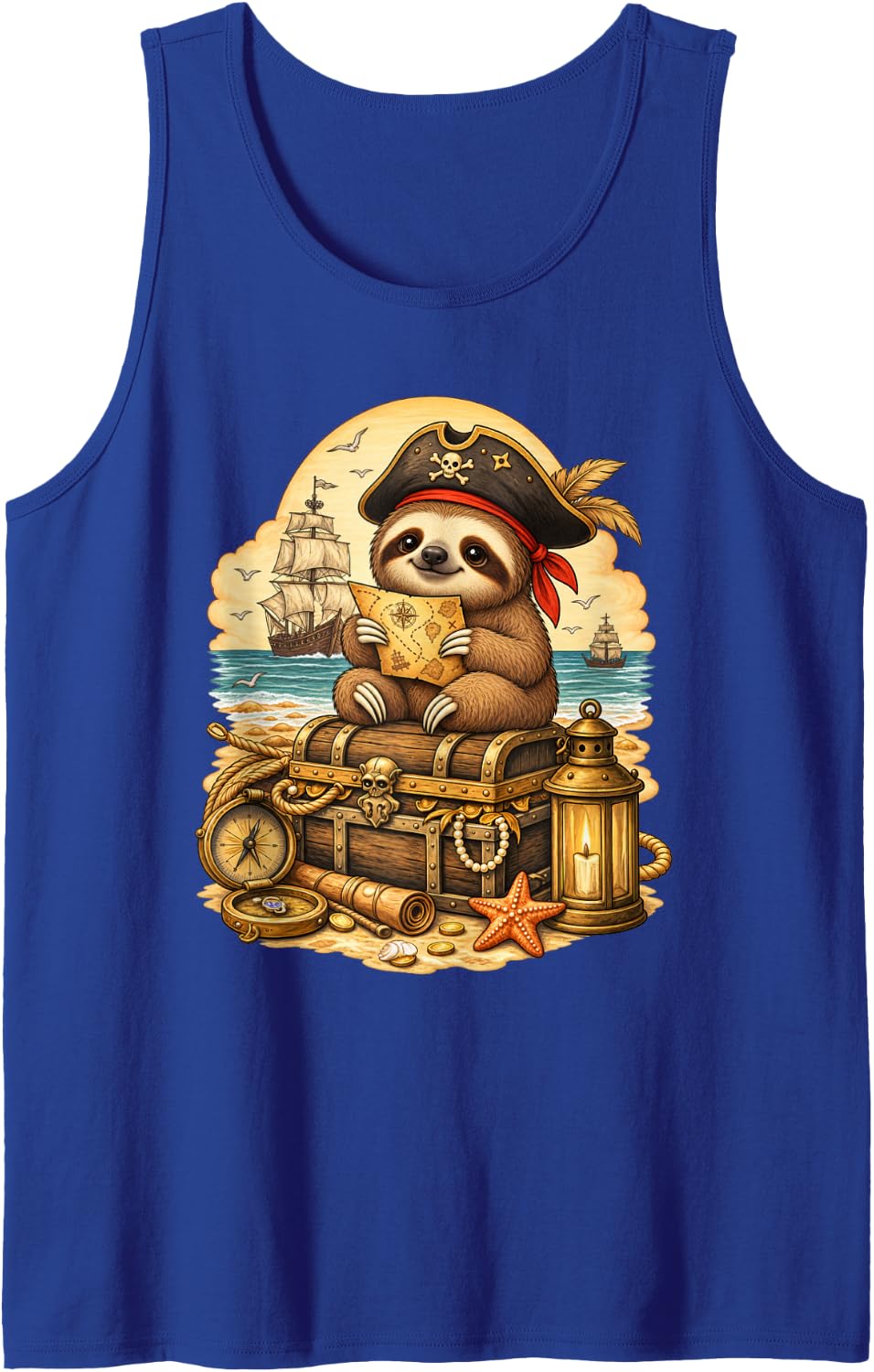 Sloth Dressed As A Pirate Funny Halloween Sleeveless Tank Top - Royal Blue