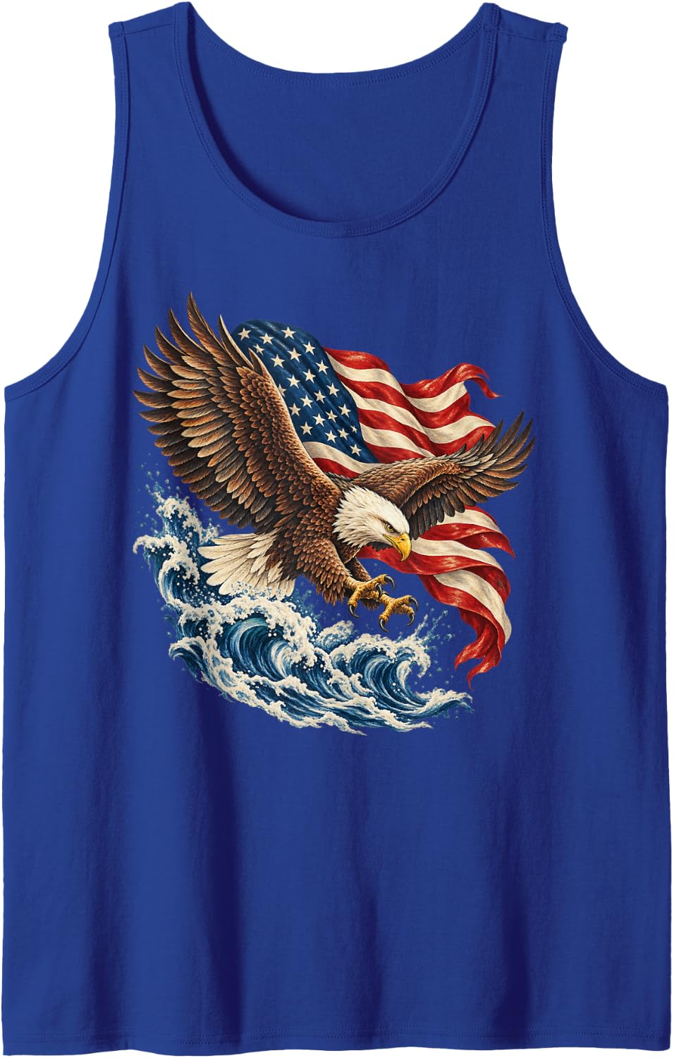 Bald Eagle in Flight with American Flag Waves Sleeveless Tank Top - Royal Blue