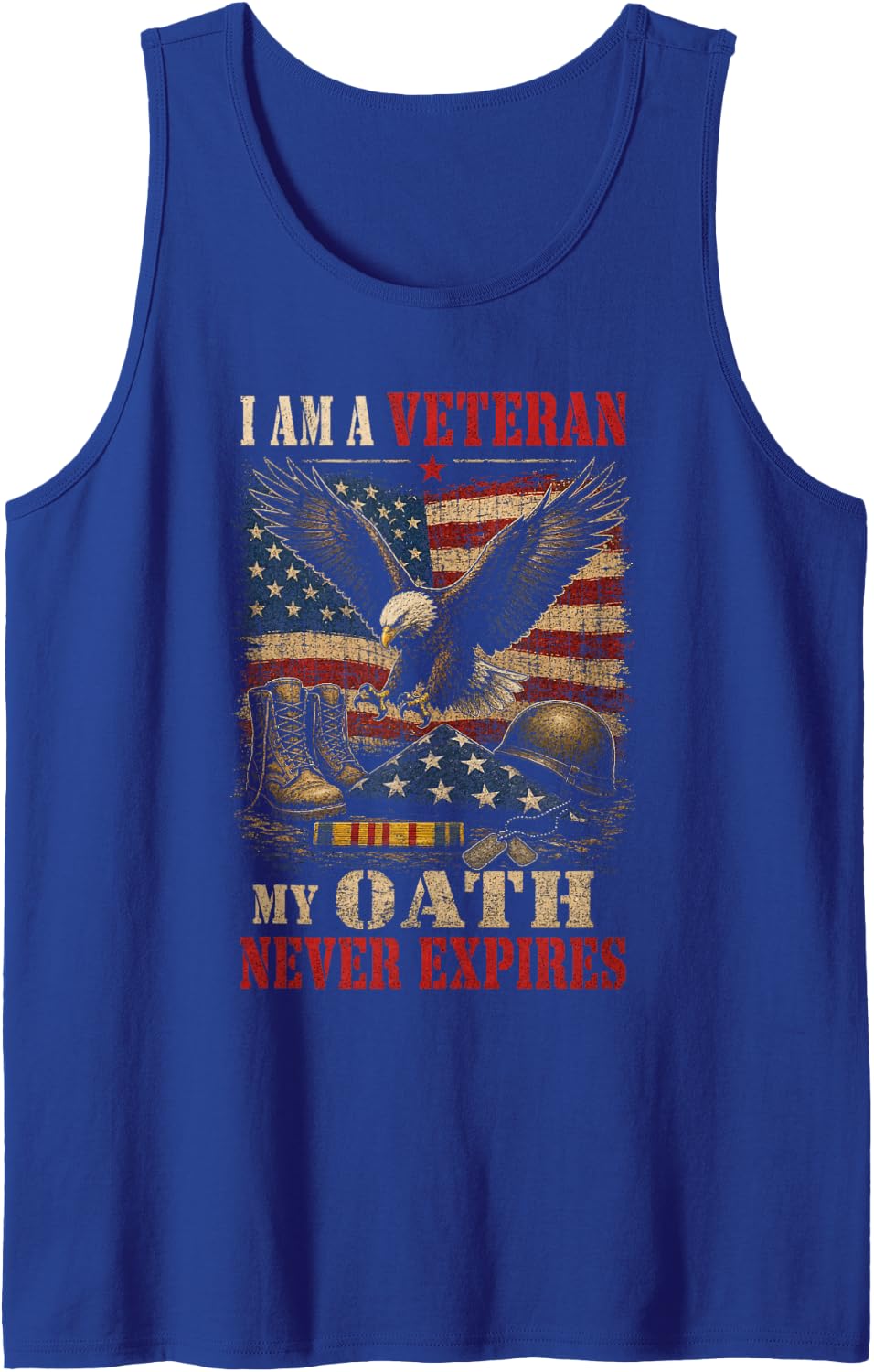 Proud Veteran My Oath Never Expires Bald Eagle Flag Sleeveless Tank Top - Royal Blue