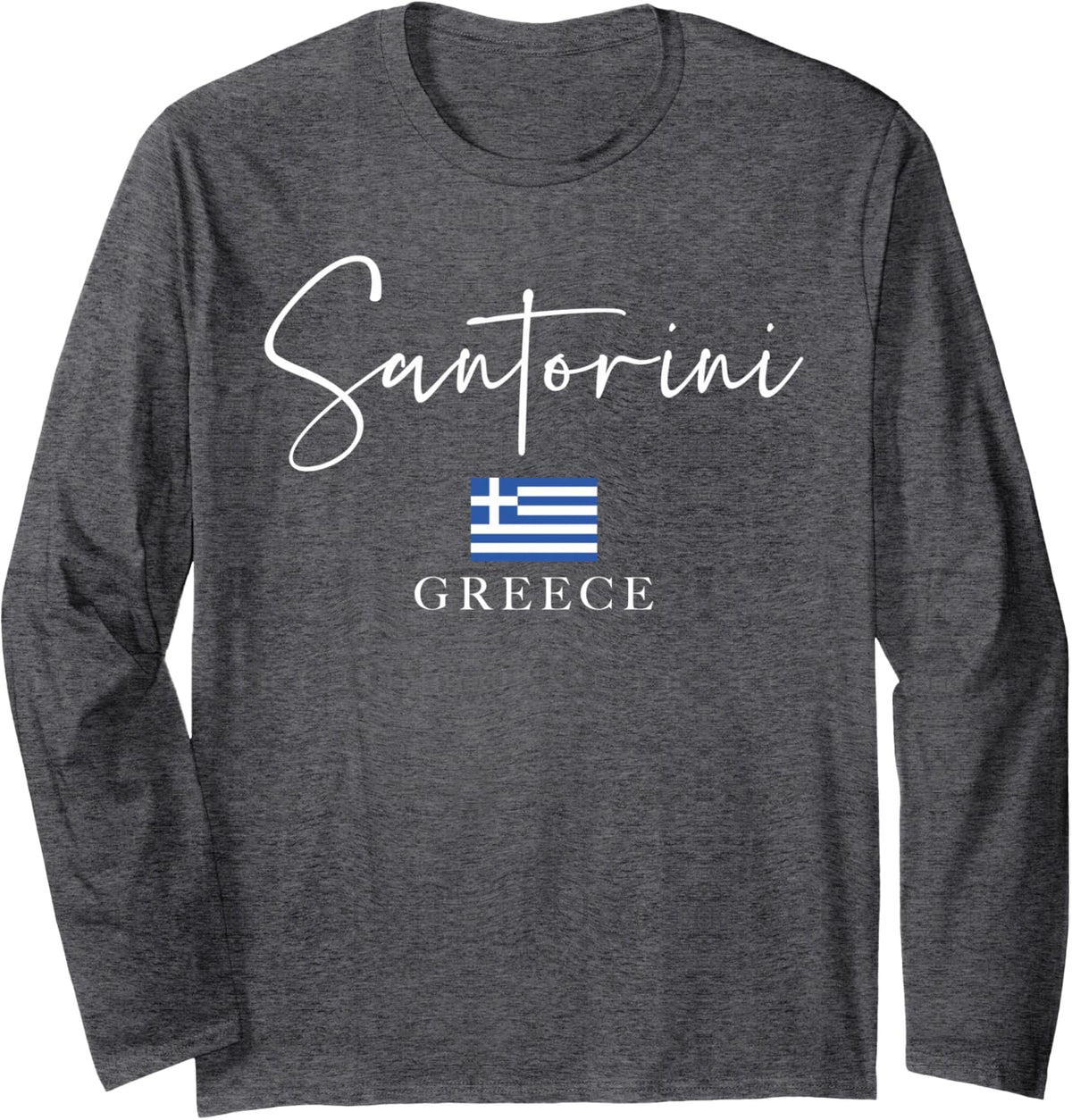 Greece Flag Vacation - Island Santorini Long Sleeve T-Shirt - Adult Unisex Dark Heather Grey
