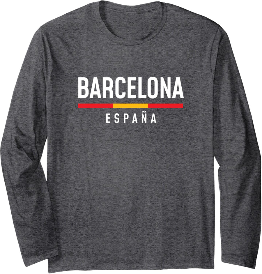 Retro Barcelona Spain Shirt España Mens Womens Souvenir Long Sleeve T-Shirt - Adult Unisex Dark Heather Grey