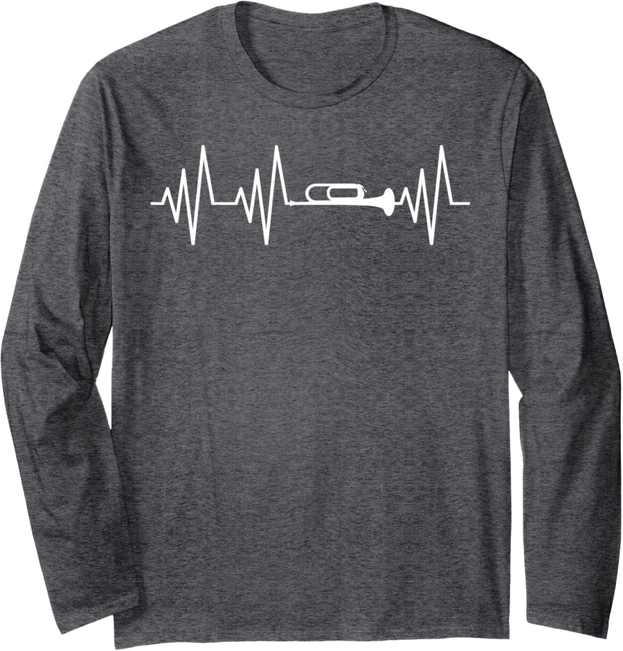 Trumpet Heartbeat Love Trumpet Heartbeat Long Sleeve T-Shirt - Adult Unisex Dark Heather Grey